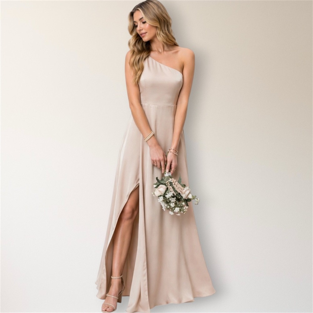 Show Me Your Mumu Shannon Maxi Dress One Shoulder Beige Spring Wedding Guest - Picture 1 of 11